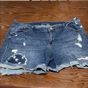 Distressed jean shorts